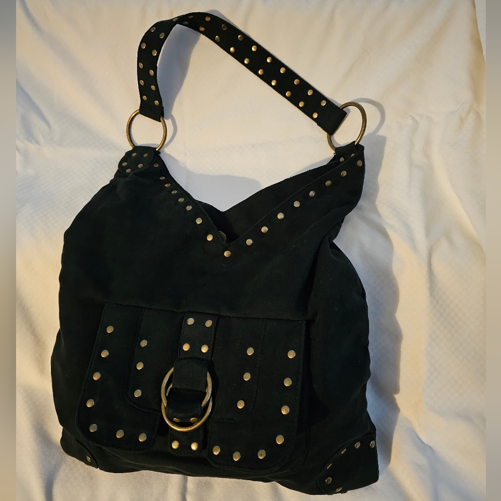 Black Faux Suede Satchel
